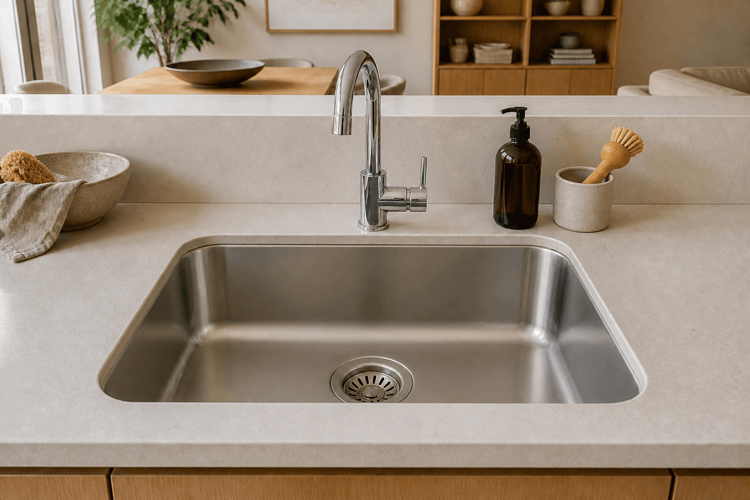 Illustrative kitchen sink after cleaning.